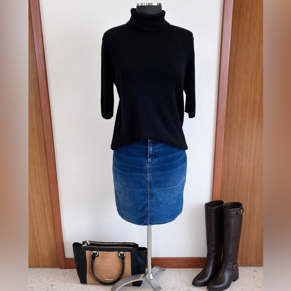 Vintage 90s Jones New York Ribbed Elbow Sleeve Turtleneck Sweater